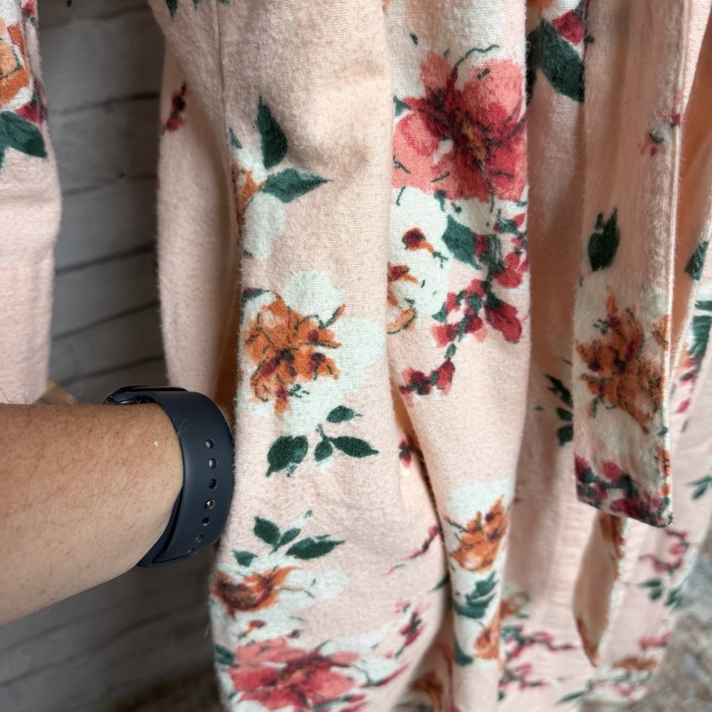 Garnet Hill Robe XS Orange Floral Organic Cotton Heritage Flannel Pockets Cozy - Picture 7 of 13